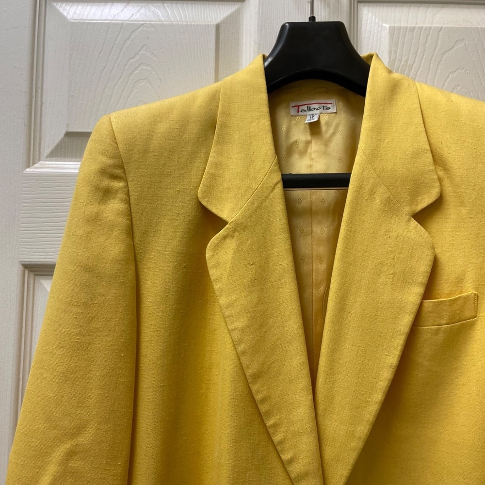 Vintage Talbots Women's Sz 10 Yellow‎ Linen Blend Gold Button Blazer 80's Lined